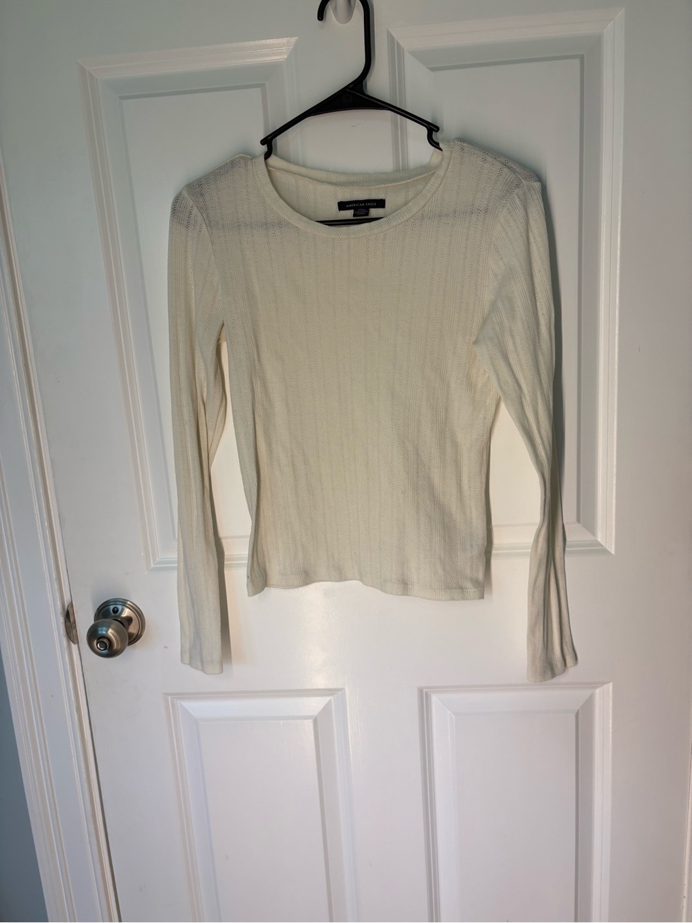 Minimalist Capsule Boho Granola Babygirl American Eagle Cream Ribbed Knit Top